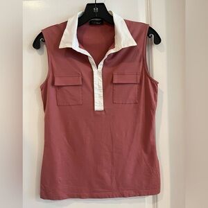 Peserico Sleeveless Top - mulberry and white colours. Beautiful metal details.